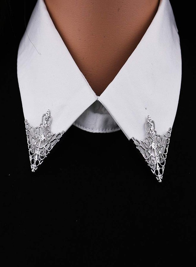 MXUHUI Retro Hollow Pattern and Angle Triangle Collar Pins Brooch Clip Pin Brooches Shirt Collar Decoration Parts (Silver) - Image 2